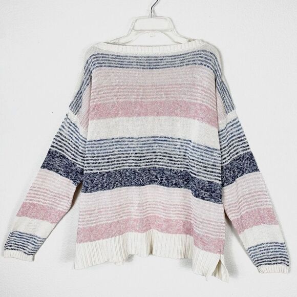 Chaps Pink & Blue Striped Henley Sweater - Picture 6 of 8